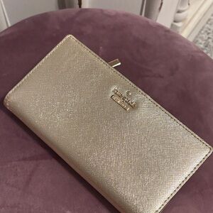 kate spade Metallic Gold Saffiano Zip Wallet